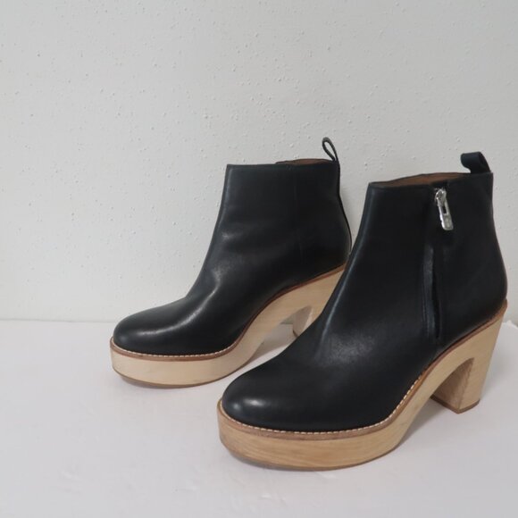 Antonio Melani Black Leather Block Heel Ankle Boots Size 8.5 - Picture 1 of 16